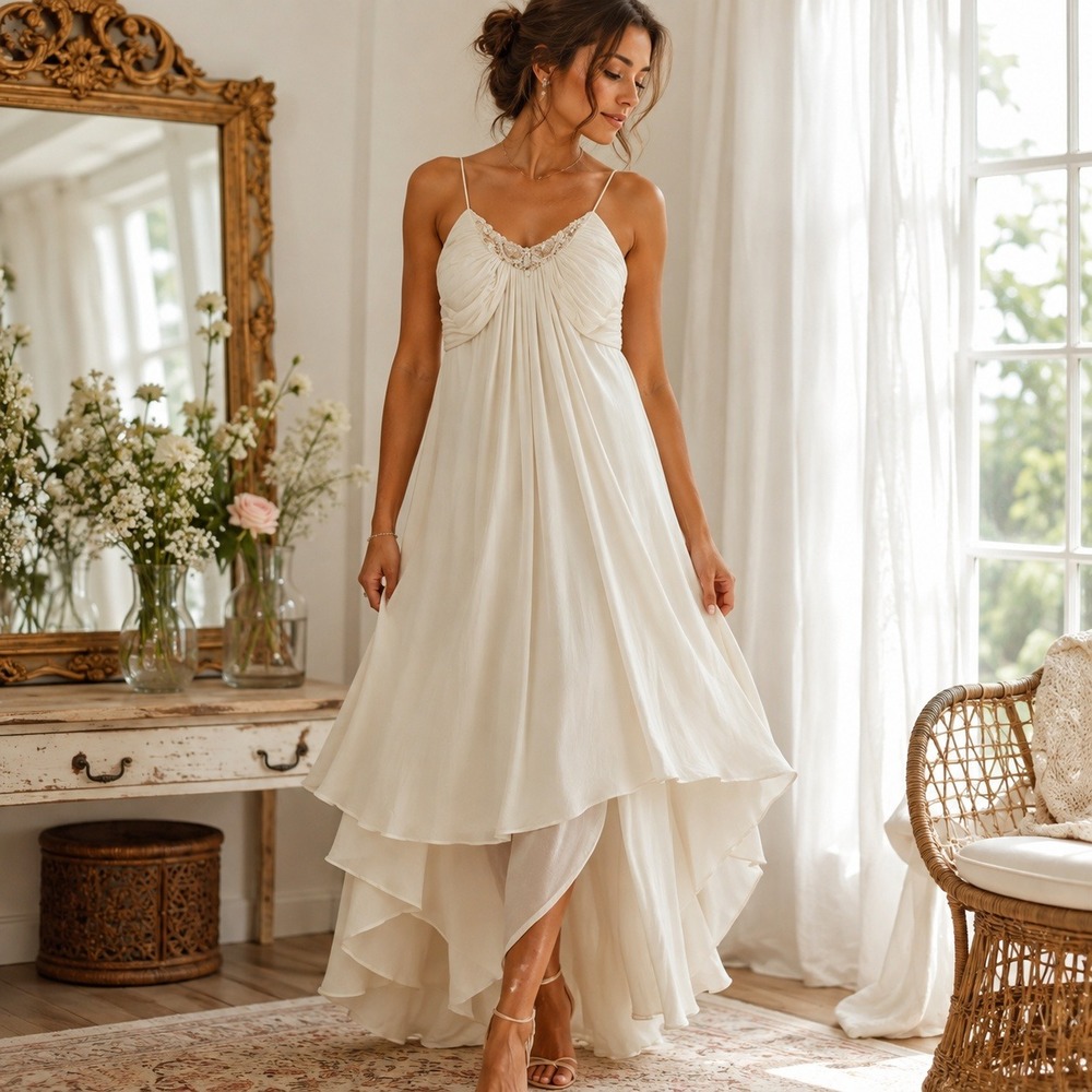 Davids Bridal Ivory High Low Beaded Sweetheart Wedding Dress 16W